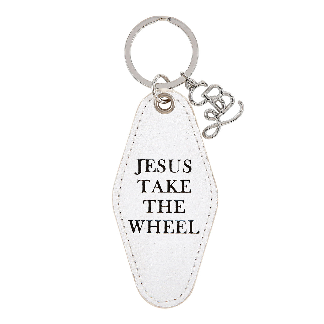 Jesus Take The Wheel Leather Keychain