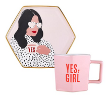 Load image into Gallery viewer, Yes Girl Hexagon Mug and Saucer Set
